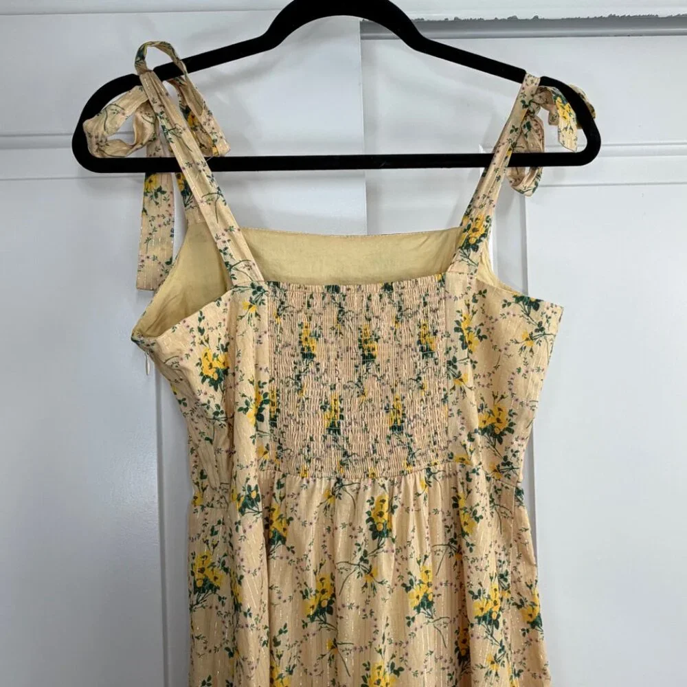 Revolve Paige Tamika Yellow Floral Tie Strap Midi Dress Size Small - Picture 10 of 15